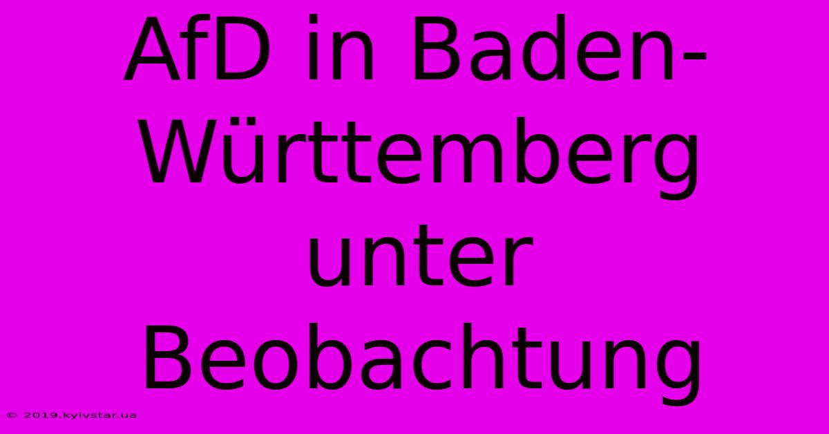 AfD In Baden-Württemberg Unter Beobachtung