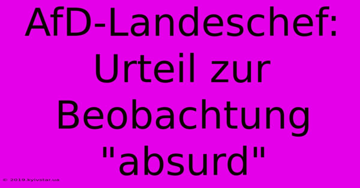 AfD-Landeschef: Urteil Zur Beobachtung 