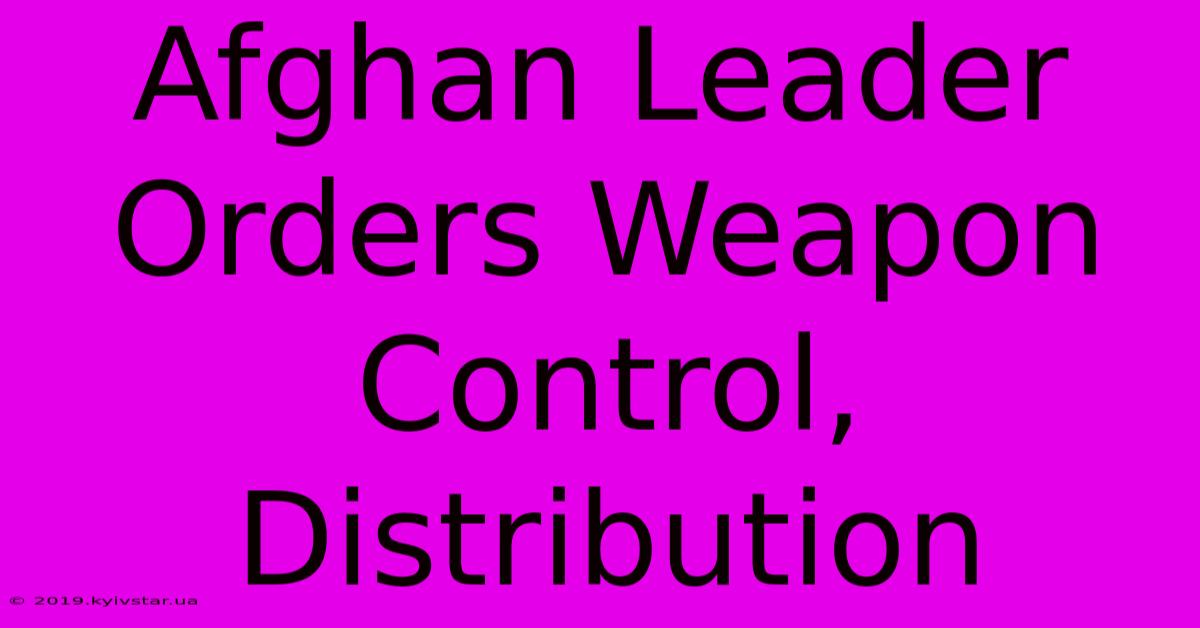 Afghan Leader Orders Weapon Control, Distribution