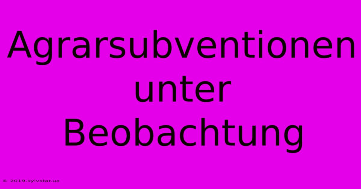 Agrarsubventionen Unter Beobachtung