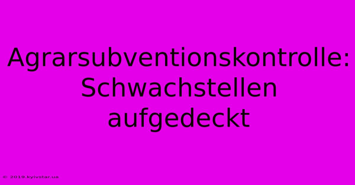 Agrarsubventionskontrolle: Schwachstellen Aufgedeckt