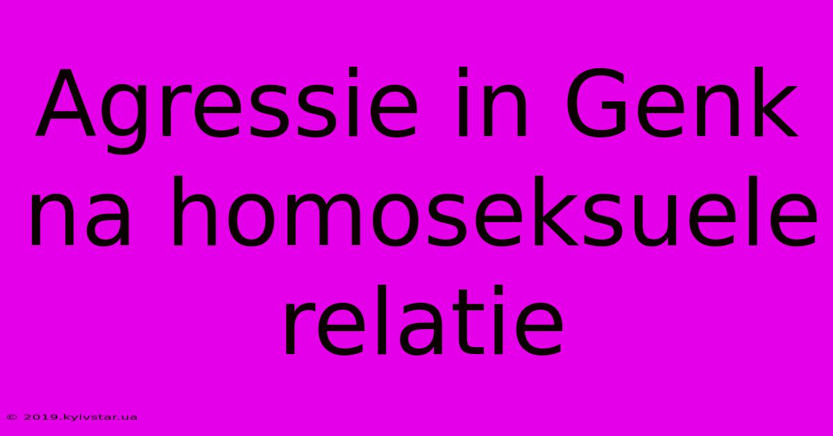 Agressie In Genk Na Homoseksuele Relatie