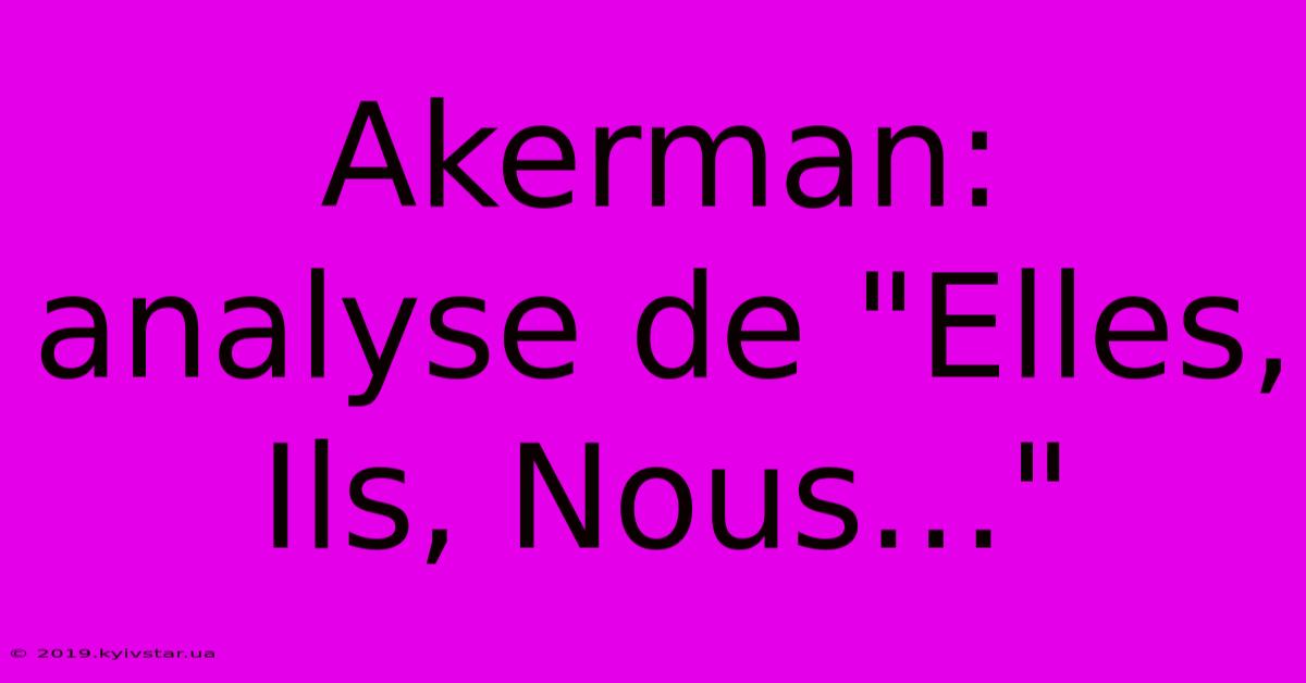 Akerman:  Analyse De 