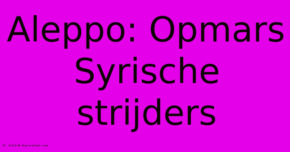 Aleppo: Opmars Syrische Strijders