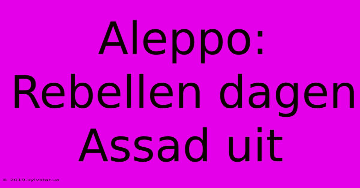 Aleppo: Rebellen Dagen Assad Uit