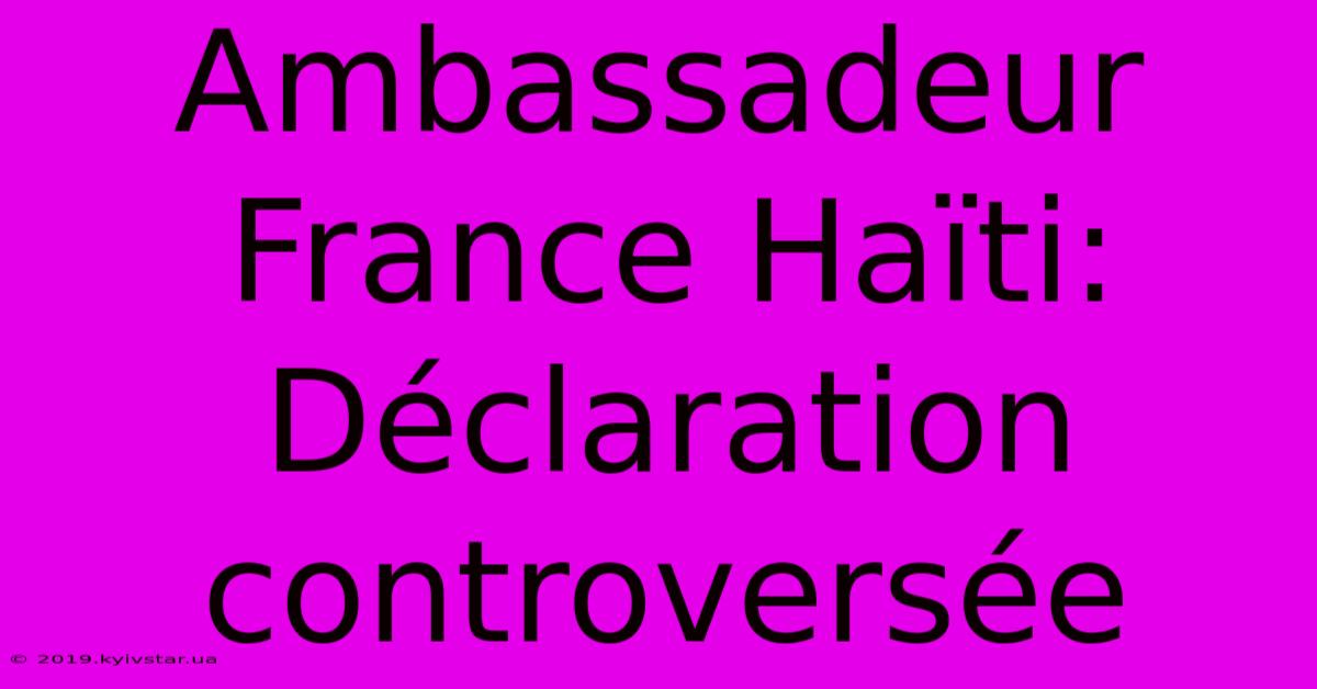 Ambassadeur France Haïti: Déclaration Controversée