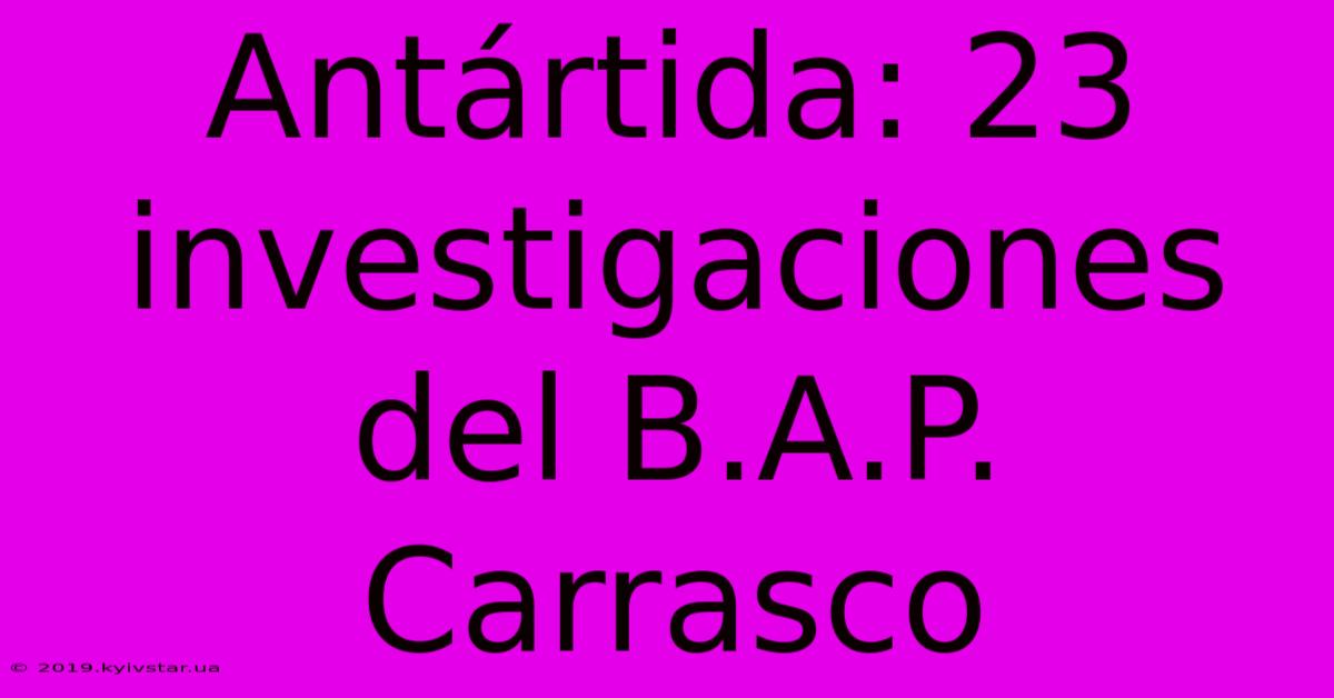 Antártida: 23 Investigaciones Del B.A.P. Carrasco