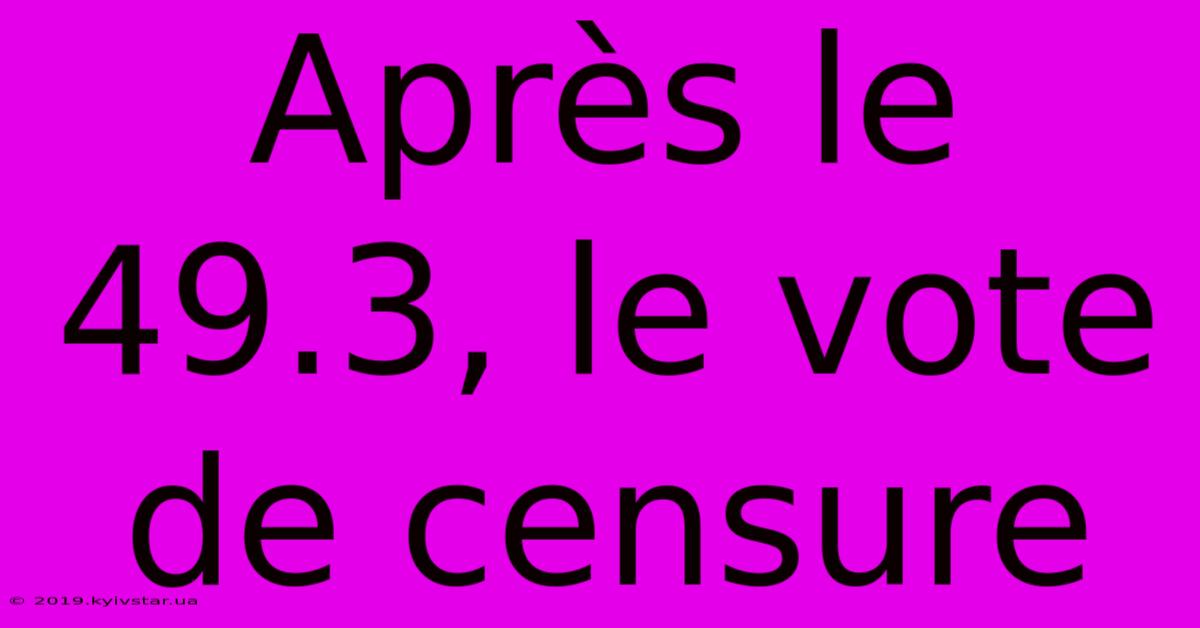 Après Le 49.3, Le Vote De Censure