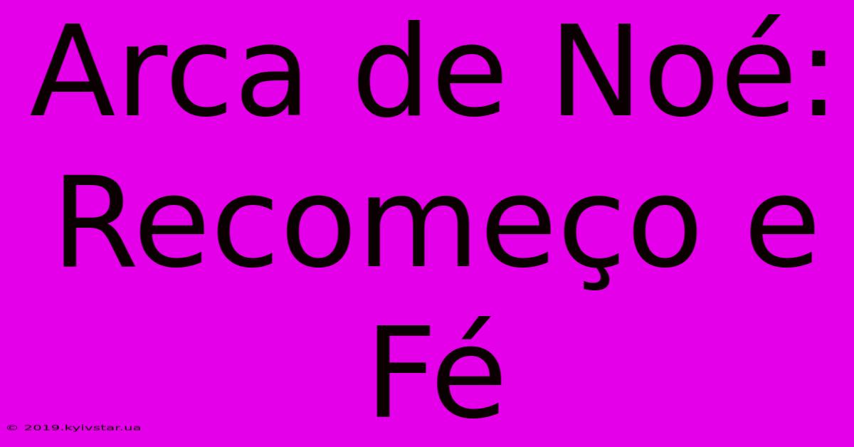 Arca De Noé: Recomeço E Fé