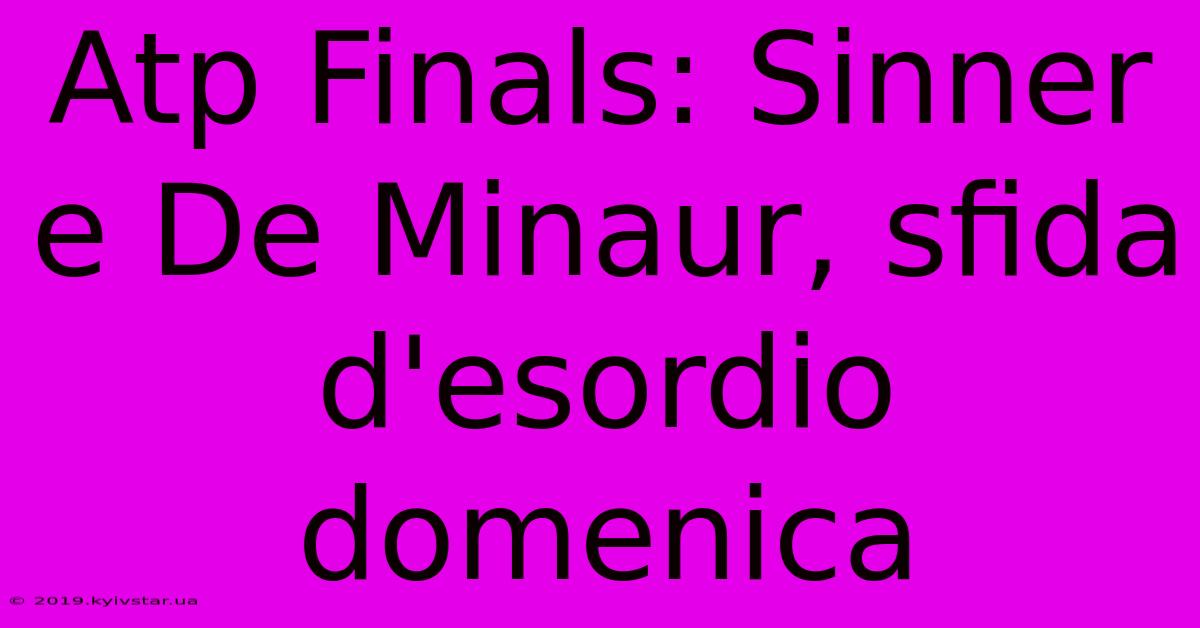 Atp Finals: Sinner E De Minaur, Sfida D'esordio Domenica