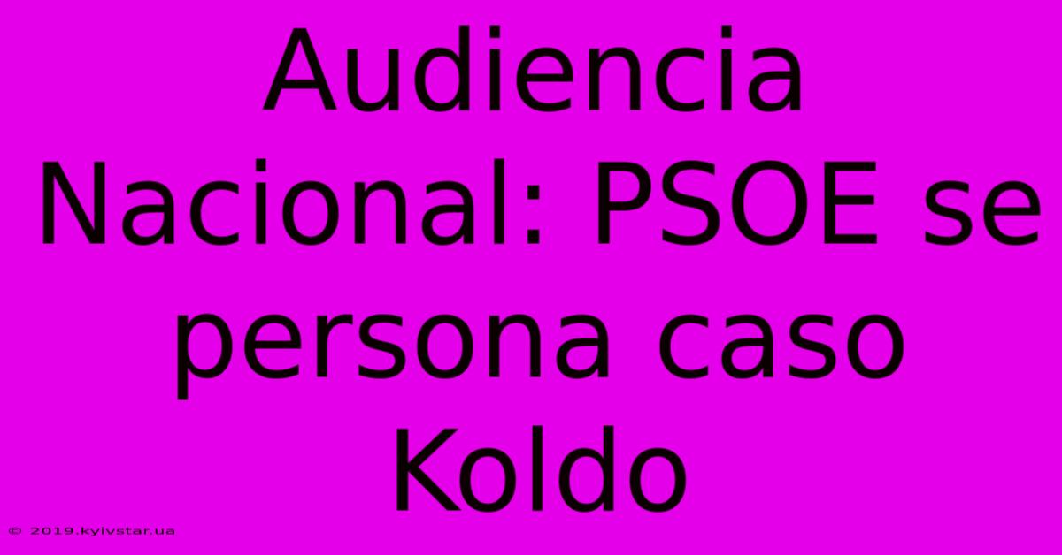 Audiencia Nacional: PSOE Se Persona Caso Koldo