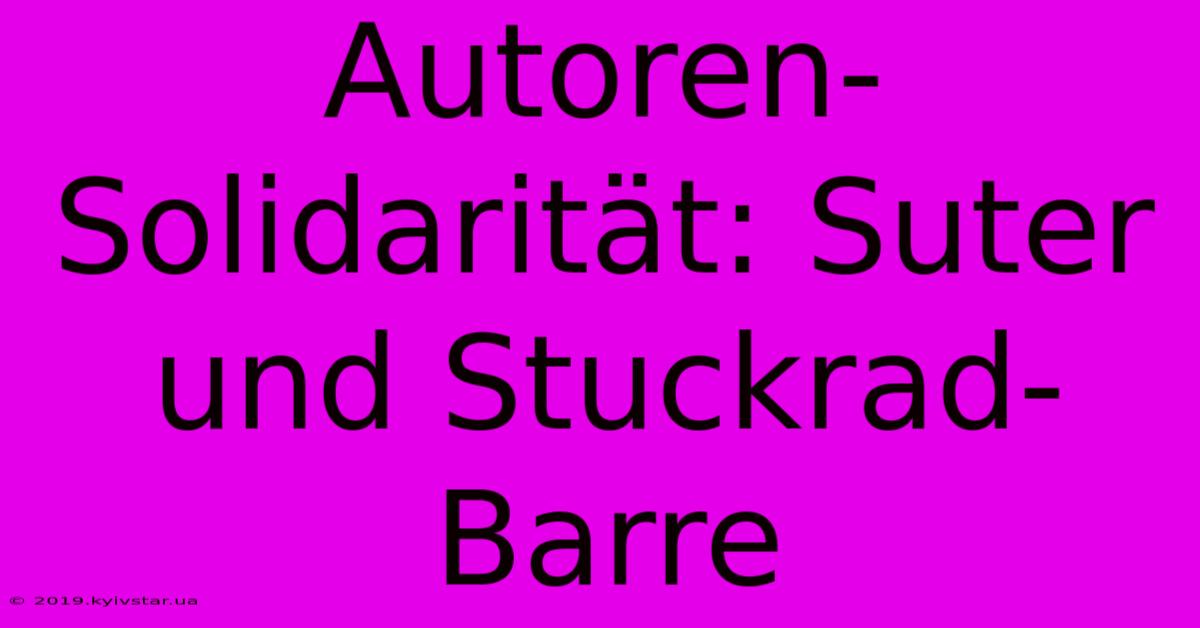 Autoren-Solidarität: Suter Und Stuckrad-Barre