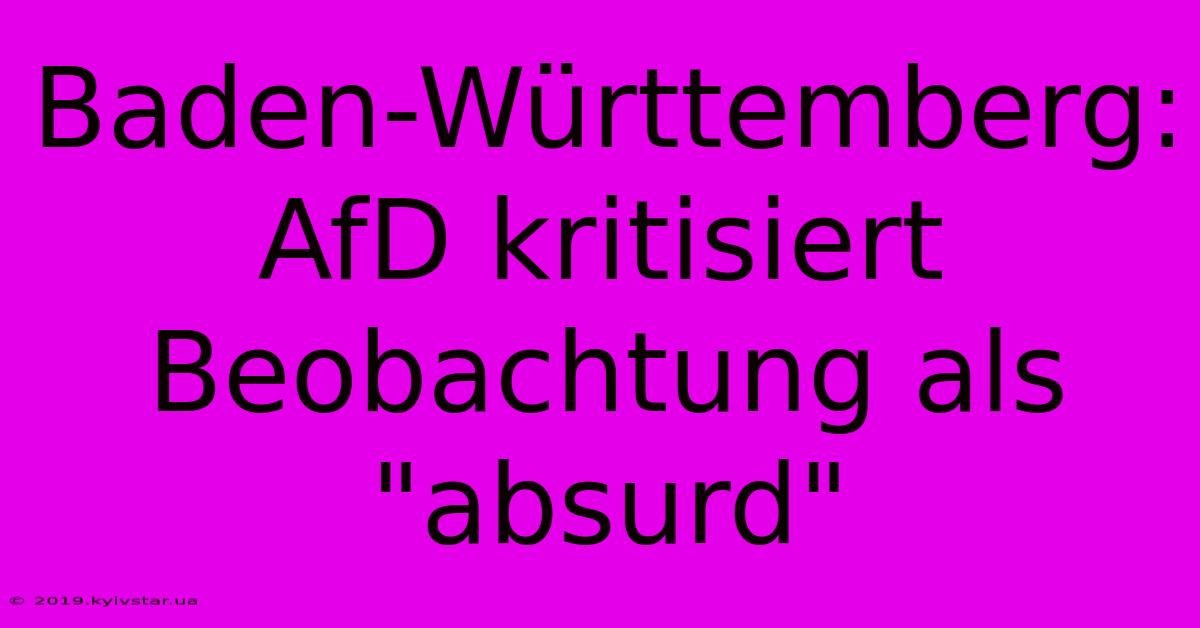 Baden-Württemberg: AfD Kritisiert Beobachtung Als 