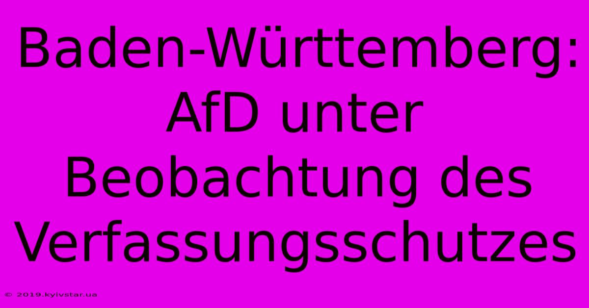 Baden-Württemberg: AfD Unter Beobachtung Des Verfassungsschutzes