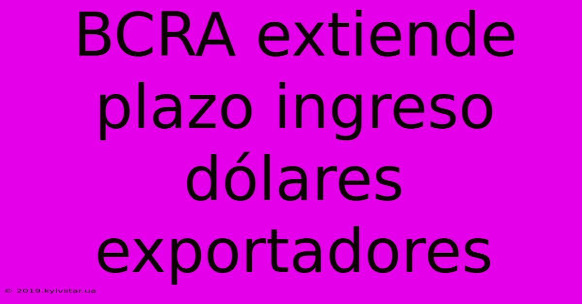 BCRA Extiende Plazo Ingreso Dólares Exportadores