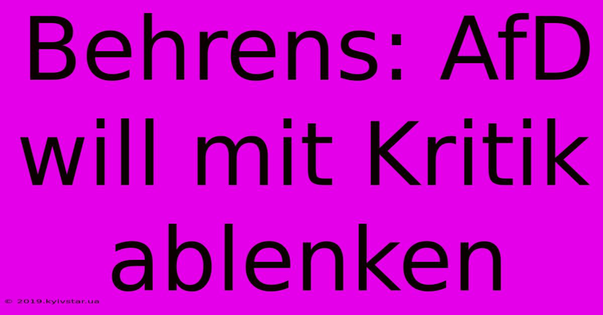 Behrens: AfD Will Mit Kritik Ablenken 