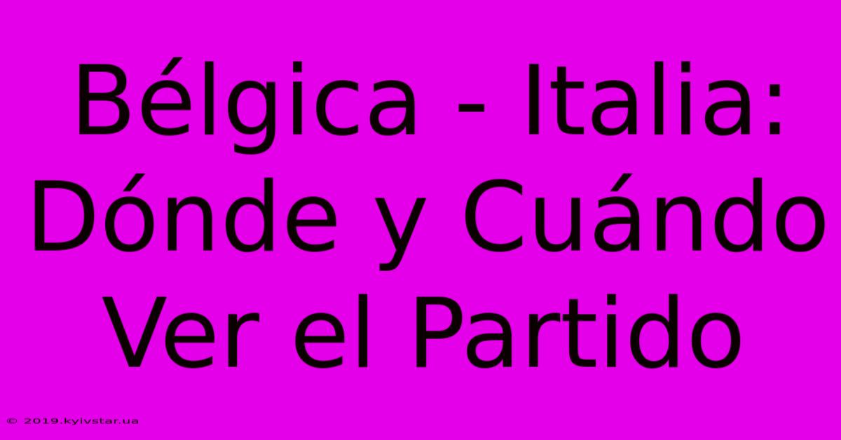 Bélgica - Italia: Dónde Y Cuándo Ver El Partido 