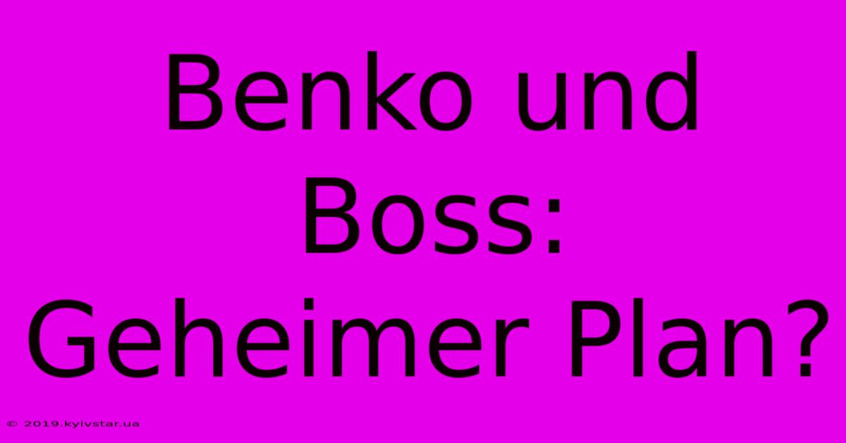 Benko Und Boss:  Geheimer Plan?