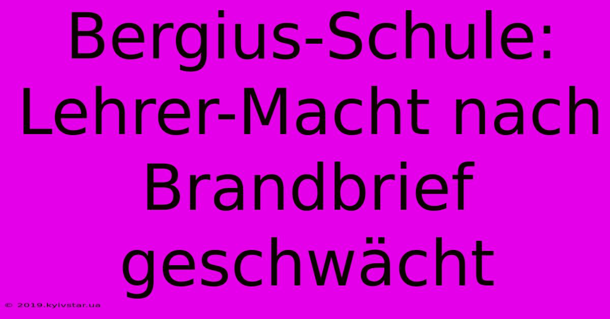 Bergius-Schule: Lehrer-Macht Nach Brandbrief Geschwächt