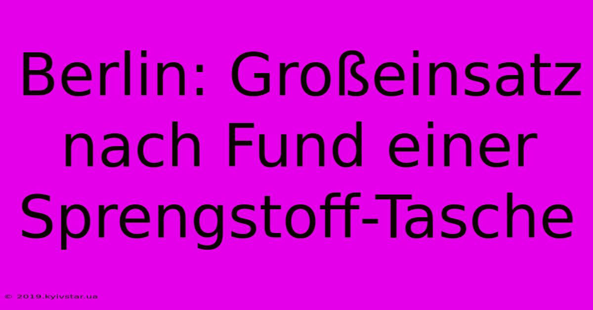 Berlin: Großeinsatz Nach Fund Einer Sprengstoff-Tasche 