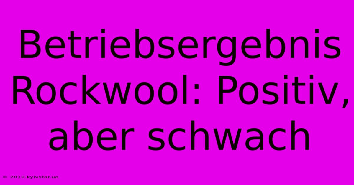 Betriebsergebnis Rockwool: Positiv, Aber Schwach