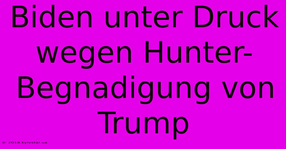 Biden Unter Druck Wegen Hunter-Begnadigung Von Trump