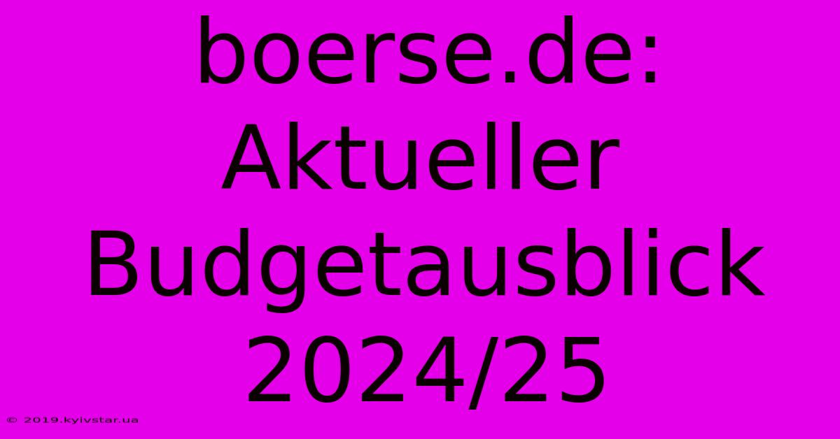 Boerse.de: Aktueller Budgetausblick 2024/25