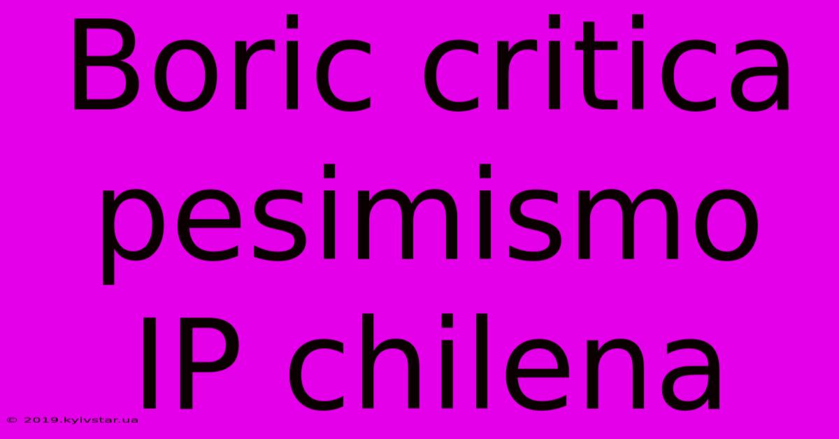 Boric Critica Pesimismo IP Chilena