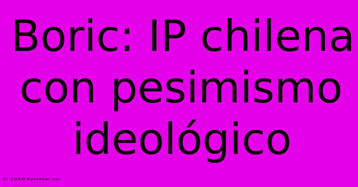 Boric: IP Chilena Con Pesimismo Ideológico