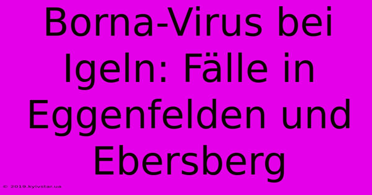 Borna-Virus Bei Igeln: Fälle In Eggenfelden Und Ebersberg