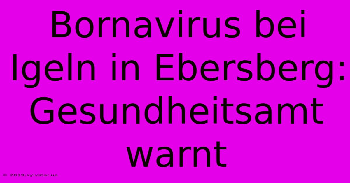 Bornavirus Bei Igeln In Ebersberg: Gesundheitsamt Warnt