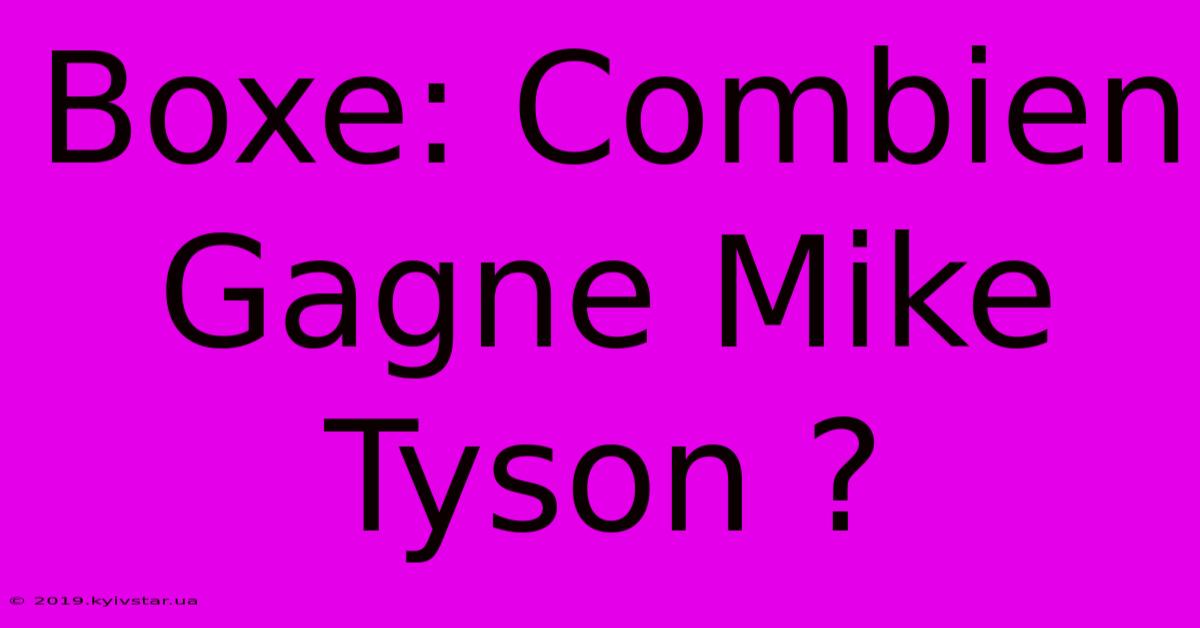 Boxe: Combien Gagne Mike Tyson ?