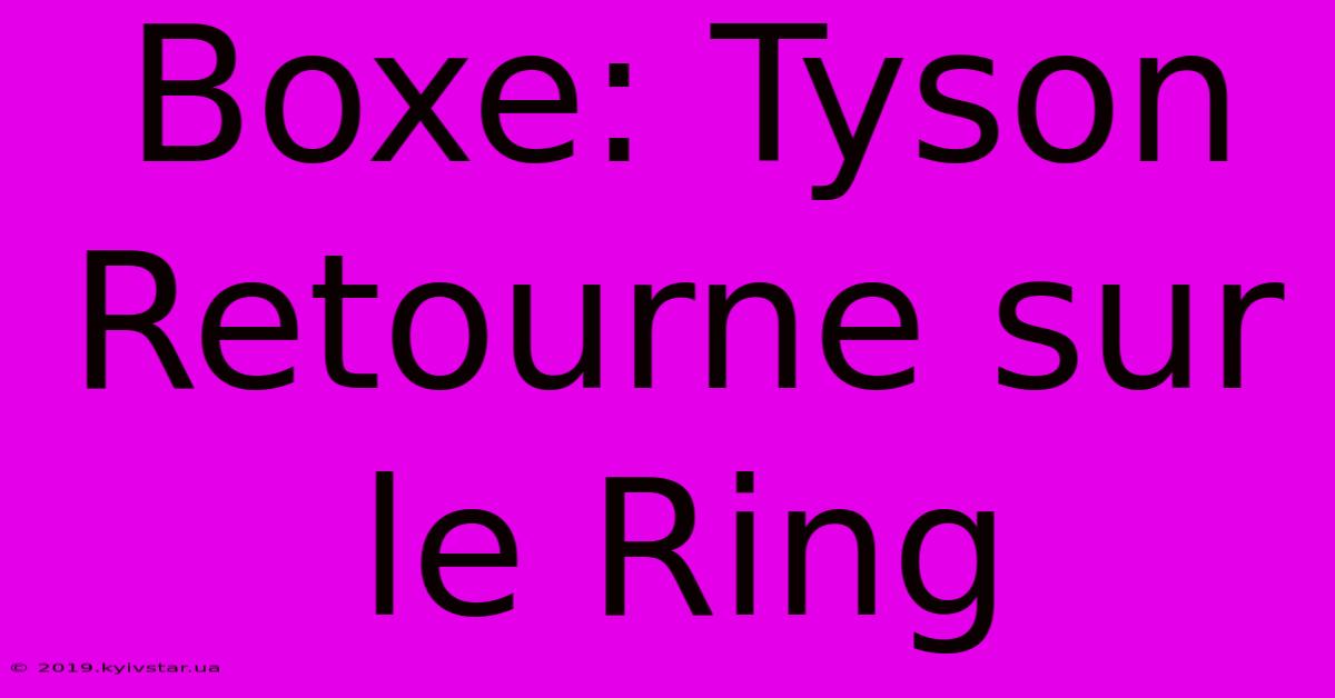 Boxe: Tyson Retourne Sur Le Ring 