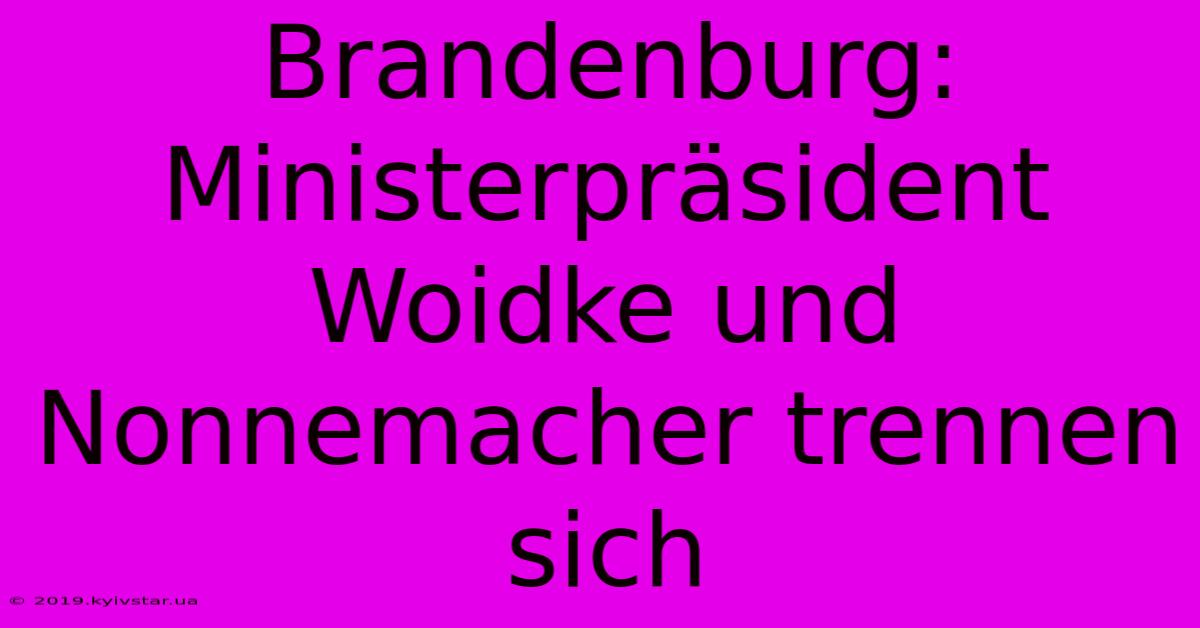 Brandenburg: Ministerpräsident Woidke Und Nonnemacher Trennen Sich