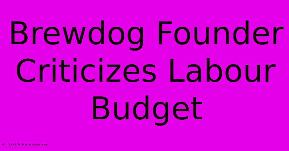 Brewdog Founder Criticizes Labour Budget