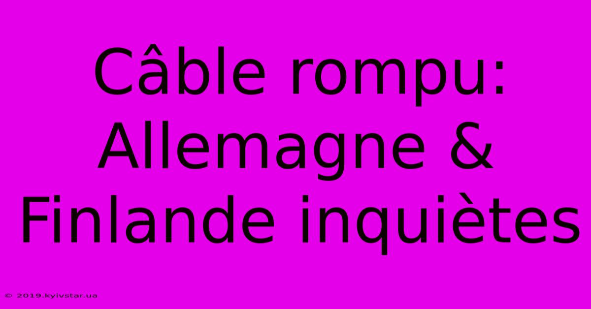 Câble Rompu: Allemagne & Finlande Inquiètes