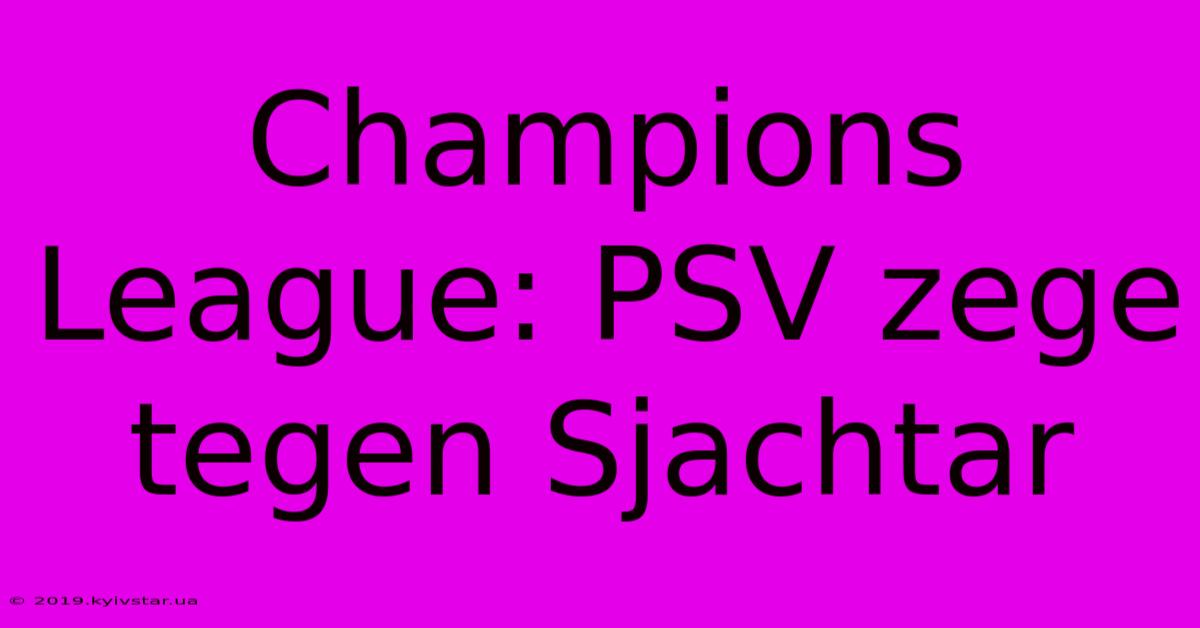 Champions League: PSV Zege Tegen Sjachtar