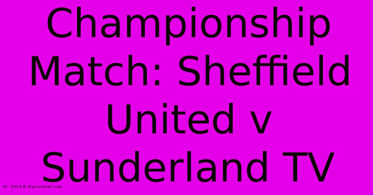 Championship Match: Sheffield United V Sunderland TV