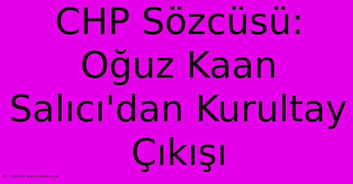 CHP Sözcüsü: Oğuz Kaan Salıcı'dan Kurultay Çıkışı