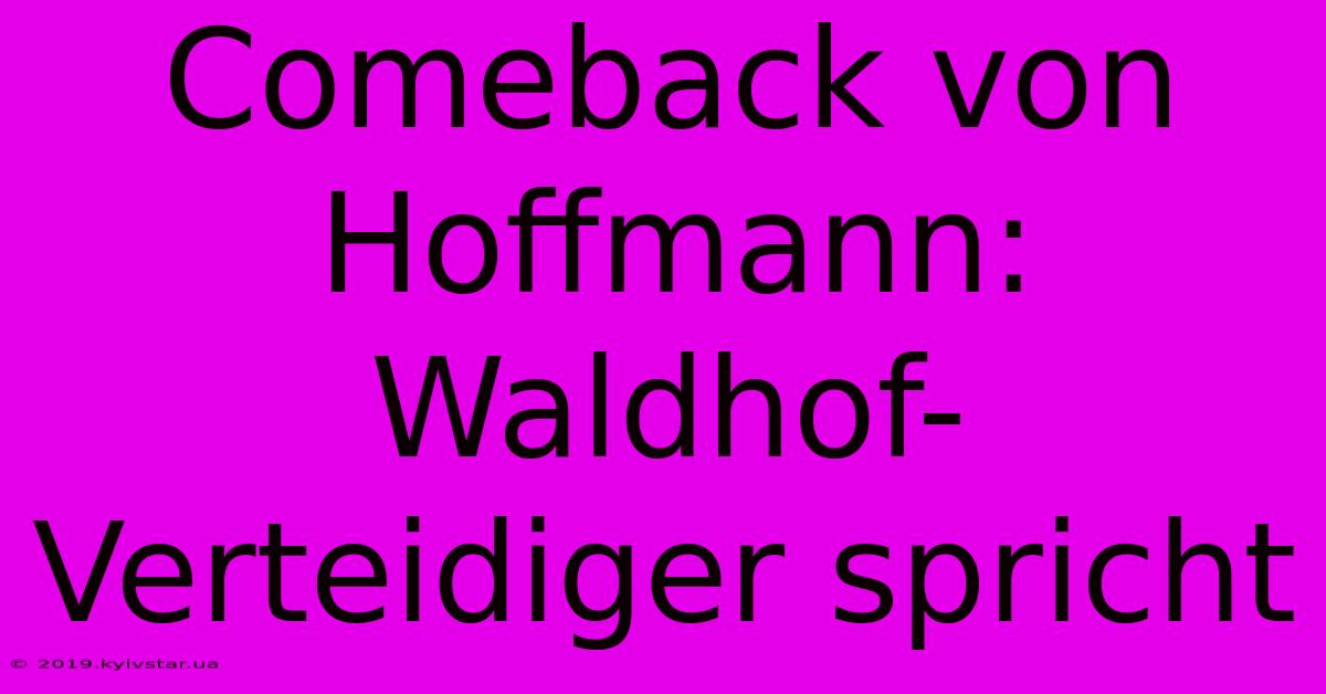 Comeback Von Hoffmann: Waldhof-Verteidiger Spricht 