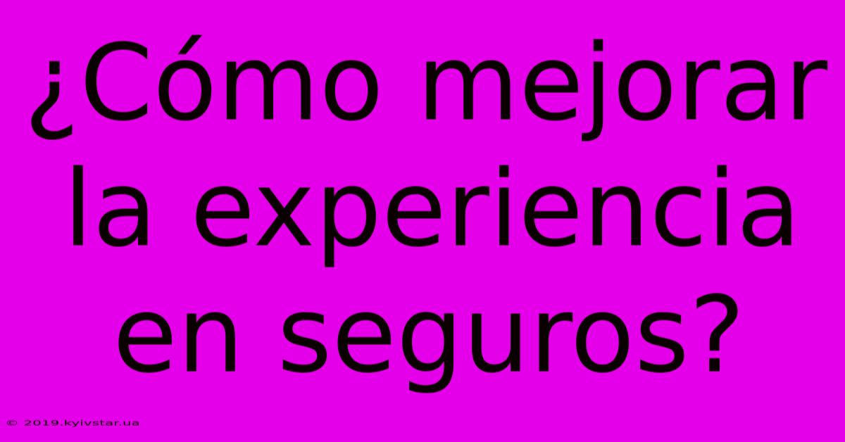 ¿Cómo Mejorar La Experiencia En Seguros?