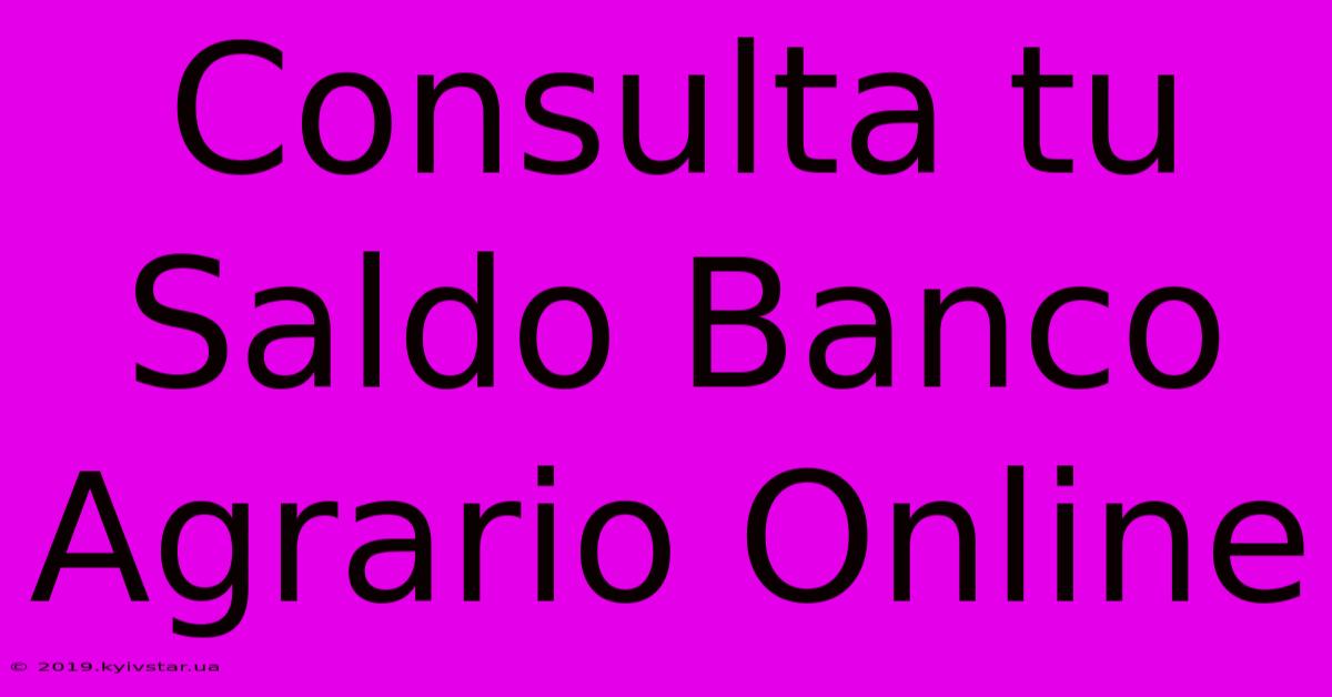 Consulta Tu Saldo Banco Agrario Online