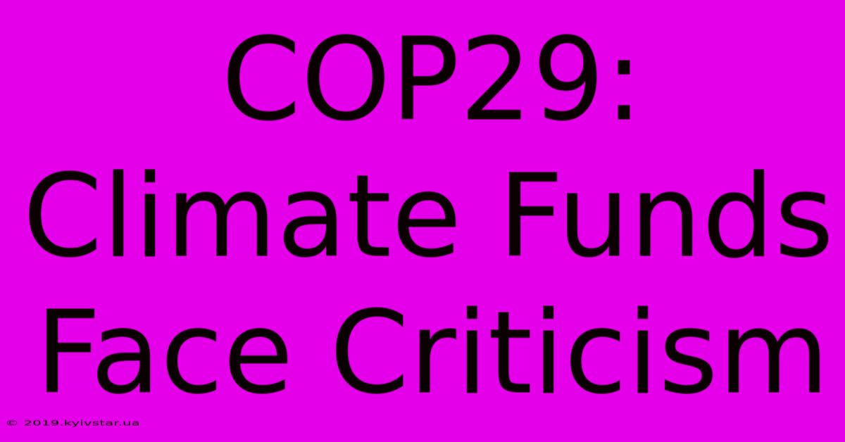 COP29: Climate Funds Face Criticism