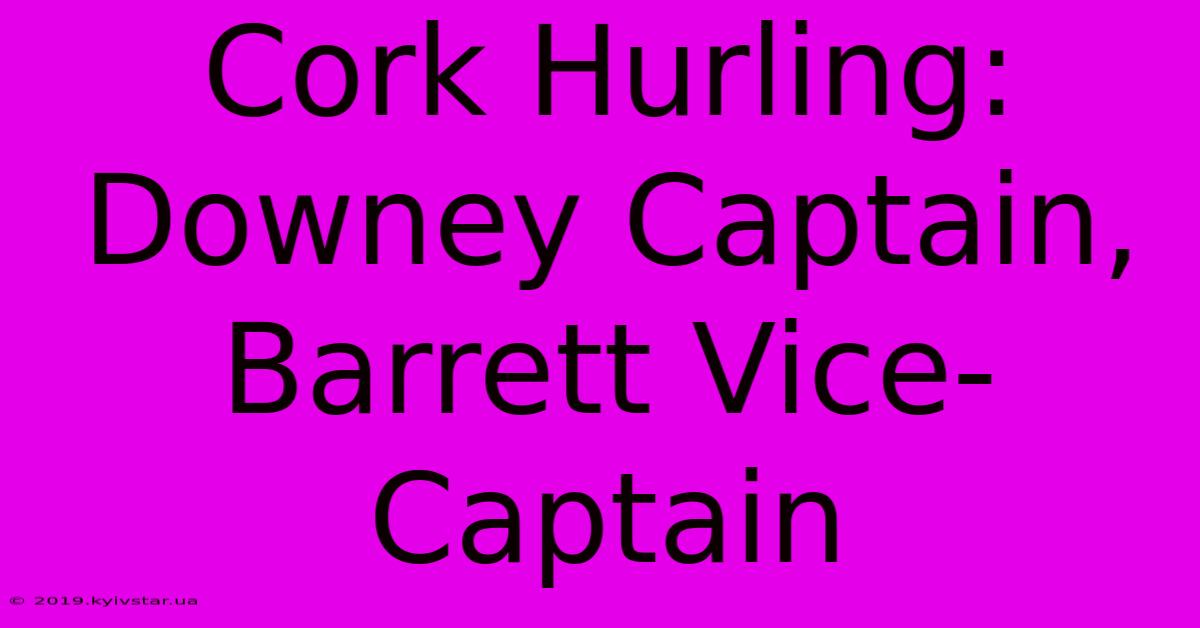 Cork Hurling: Downey Captain, Barrett Vice-Captain