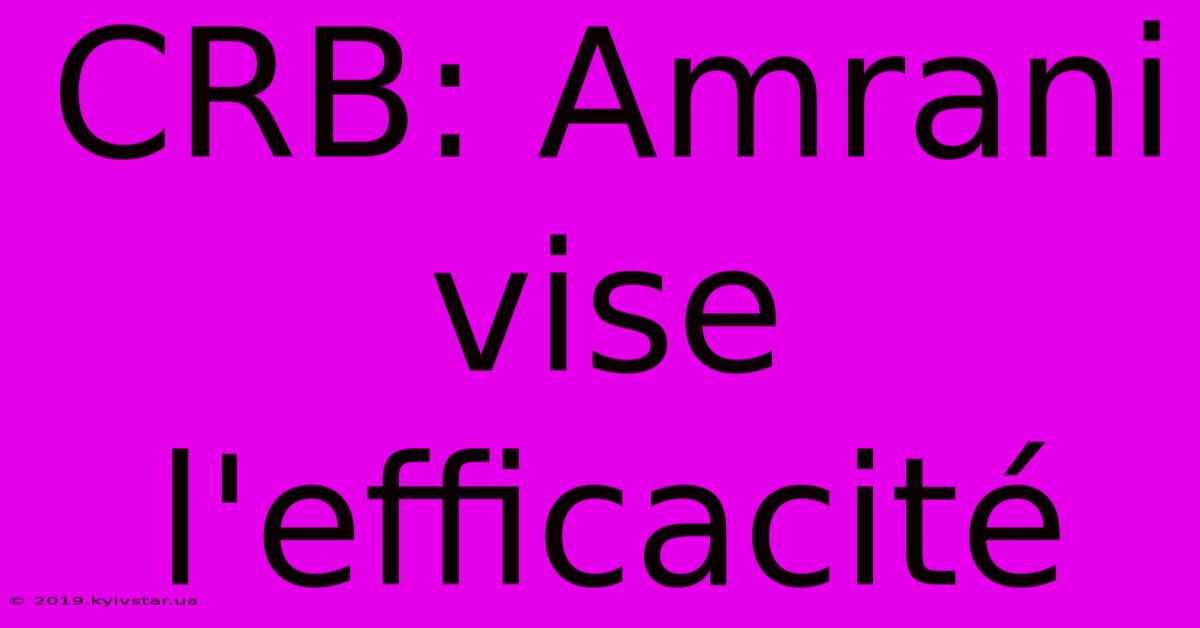 CRB: Amrani Vise L'efficacité