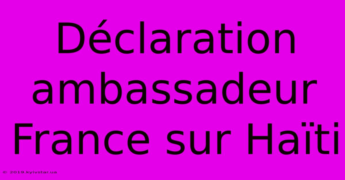 Déclaration Ambassadeur France Sur Haïti