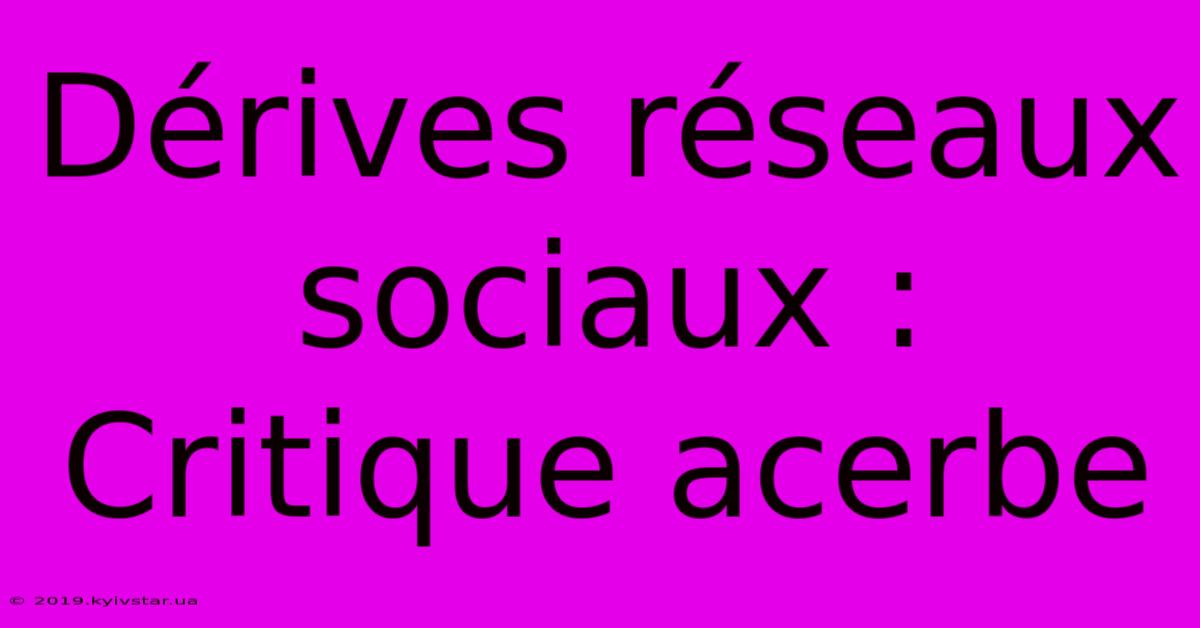 Dérives Réseaux Sociaux : Critique Acerbe