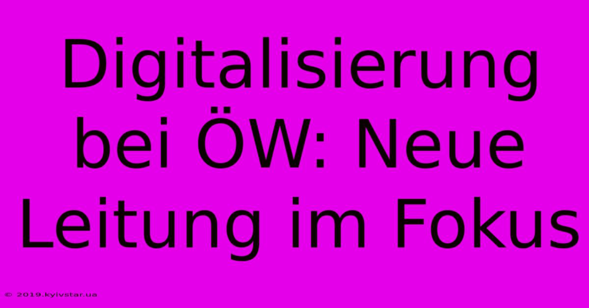 Digitalisierung Bei ÖW: Neue Leitung Im Fokus