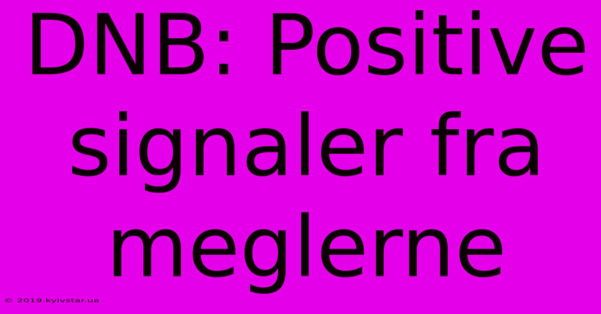 DNB: Positive Signaler Fra Meglerne