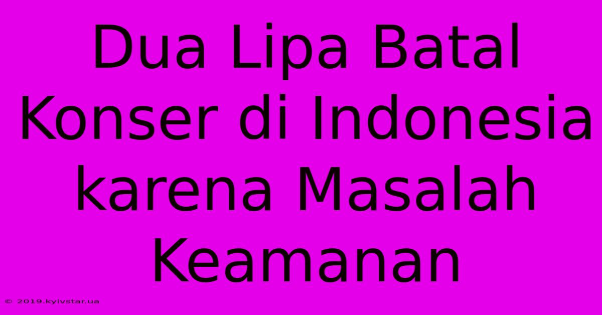 Dua Lipa Batal Konser Di Indonesia Karena Masalah Keamanan 